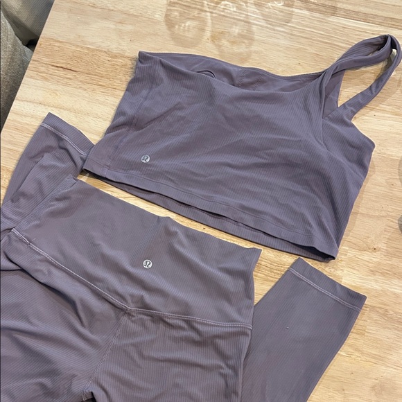lululemon athletica Pants - Lululemon Ribbed Asymmetric Sports Bra and Leggings Set